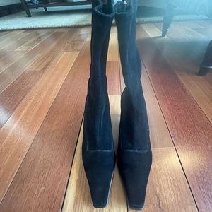 Stuart Weitzman Black Suede Mid-Calf Sock Boot